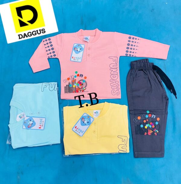 Baby Boy Cute Design Full sleeves Full Trouser Summer Clothes Set Best Collection For Kids:(Available in 3 Colors)