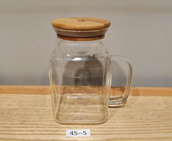 New Design Plain Straw Glass Tumbler with Handle, With Bamboo Lid ,1-Pcs,Item Code:(45-5):