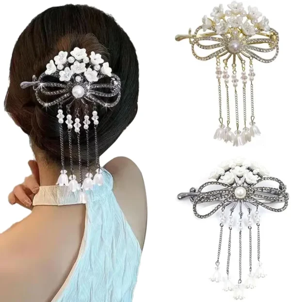 Hair Clips,Flower Hair Clips,French Tassel Hair Clips,Hair Claws Hair Accessories for Girls and Women Available In Golden And Silver Colors. - Image 4