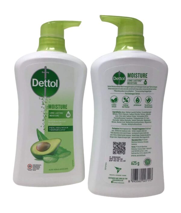 Dettol Moisture Aloe Vera & Avocado Antibacterial Body Wash, 625 ml. - Image 2