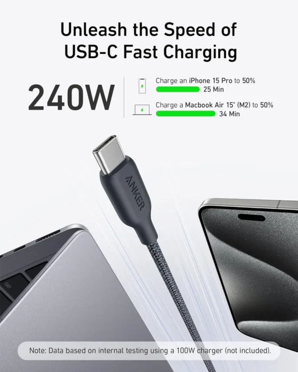 Anker 544 Type C to Type C 240W Cable Bio Nylon 6ft (Black). - Image 7