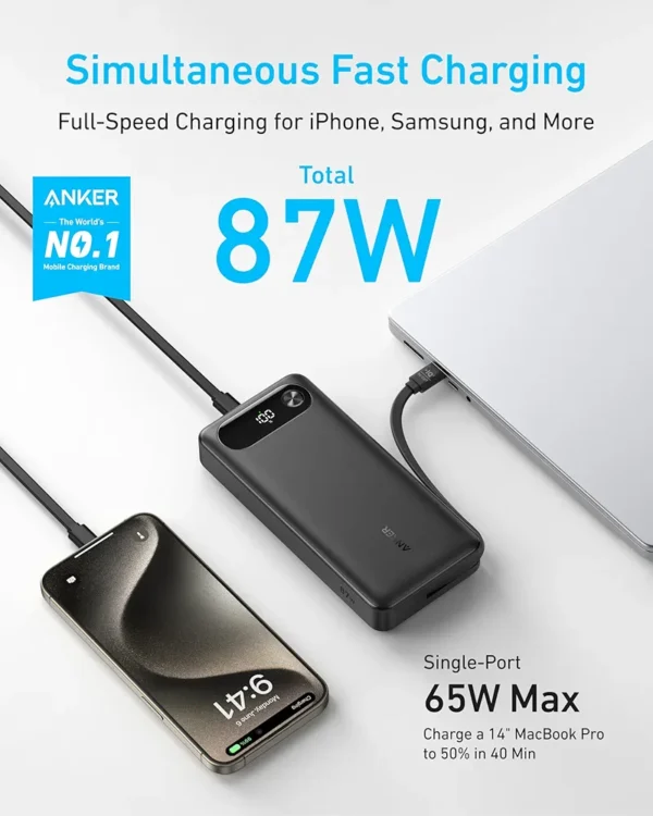 Anker Power Bank, 20,000mAh Portable Charger with Built-in USB-C Cable, 87 W Max Fast Charging, for Laptop. - Image 6
