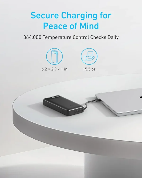 Anker Power Bank, 20,000mAh Portable Charger with Built-in USB-C Cable, 87 W Max Fast Charging, for Laptop. - Image 2