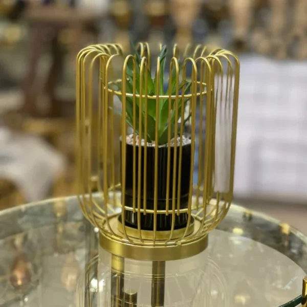 Metal Golden Port Stand with Cactus - Image 2