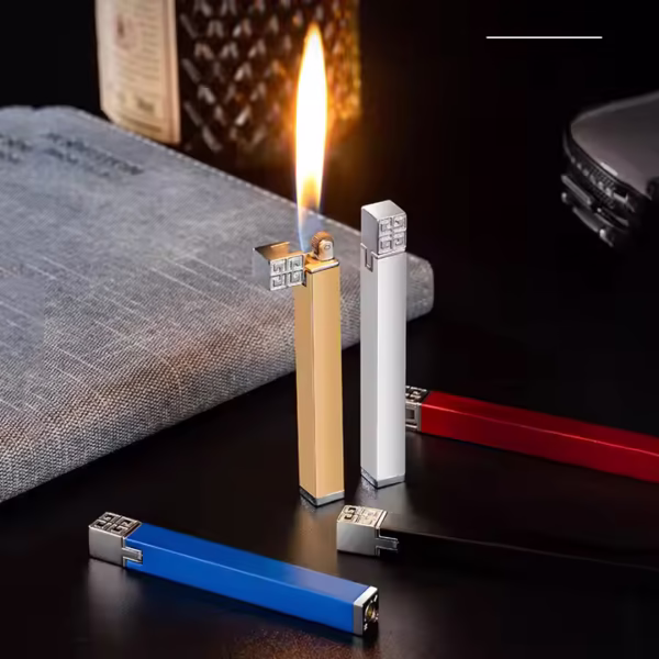 Mini Soft Flame Lighters Refillable Butane, Portable Ultra-Thin Square Windproof Lighter