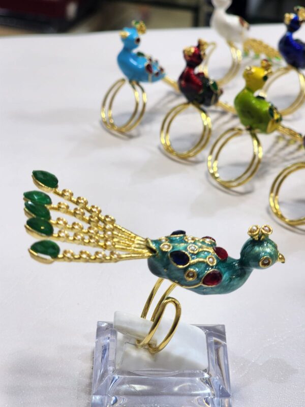 Meenakari Made Peacock Adjustable Ring By Unique Fancy Jewellery Available In Elegant Colors. - Image 2
