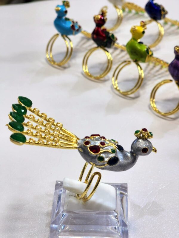 Meenakari Made Peacock Adjustable Ring By Unique Fancy Jewellery Available In Elegant Colors. - Image 4