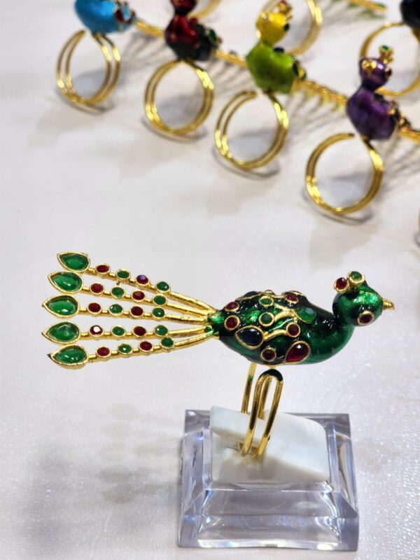 Meenakari Made Peacock Adjustable Ring By Unique Fancy Jewellery Available In Elegant Colors.