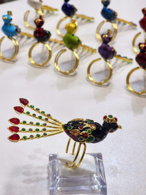 Meenakari Made Peacock Adjustable Ring By Unique Fancy Jewellery Available In Elegant Colors. - Image 9