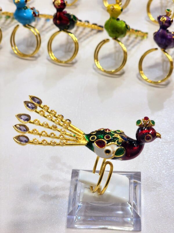 Meenakari Made Peacock Adjustable Ring By Unique Fancy Jewellery Available In Elegant Colors. - Image 14