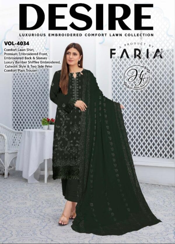 DESIRE Premium Embroidered Lawn Collection By Habib Faisal Arts (Un Stitched) 3 Piece, Vol 4034, New Collection 2025. - Image 7