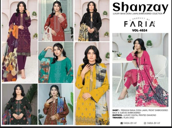 SHANZAY Luxurious Embroidered BANA DORA LAWN Collection By Habib Faisal Arts (Unstitched) 3 Piece, Vol 2024, New Collection 2025. - Image 10