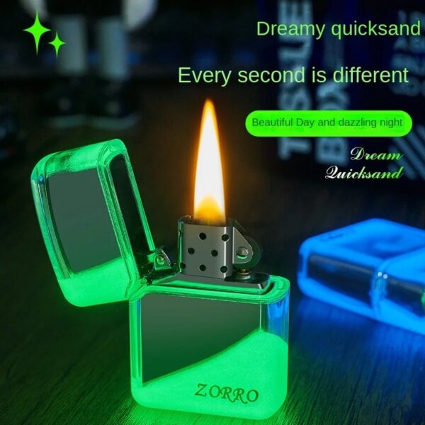 ZORRO Luminous Flowing Sand Lighter - Windproof Transparent Case Cigarette Lighter