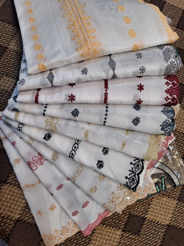LAWN cut work chicken Multi color embroidered shawl