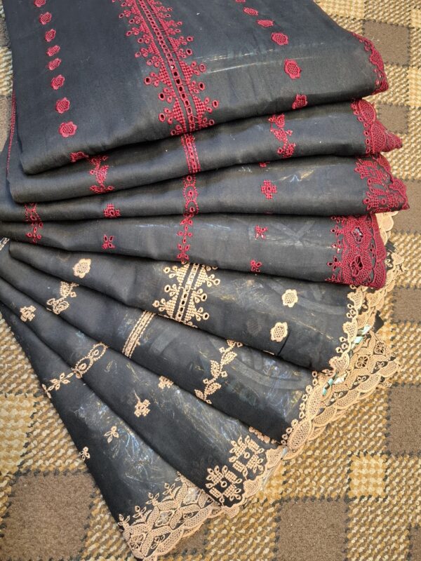 LAWN Black cut work chicken color embroidery shawl