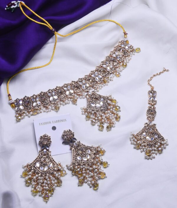 Graceful Fancy Sheesha Kundan Made Choker Set With Tikka Available in Different Colors By Unique Fancy Jewellery. - Image 7