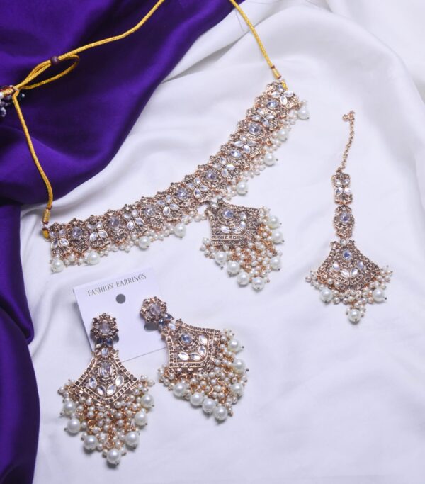Graceful Fancy Sheesha Kundan Made Choker Set With Tikka Available in Different Colors By Unique Fancy Jewellery. - Image 5