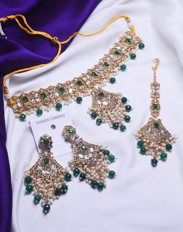 Graceful Fancy Sheesha Kundan Made Choker Set With Tikka Available in Different Colors By Unique Fancy Jewellery. - Image 4