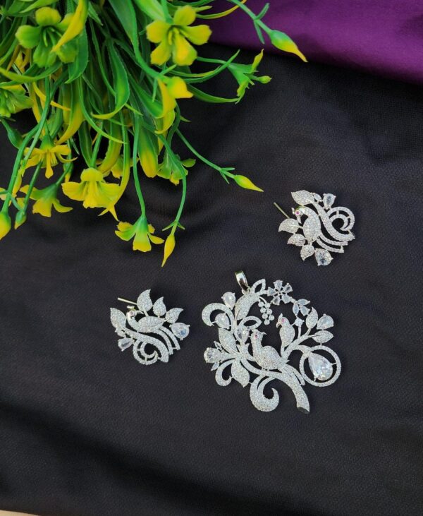 One carat American Diamond stone Peacock Locket Set - Image 9