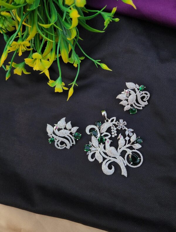 One carat American Diamond stone Peacock Locket Set - Image 5
