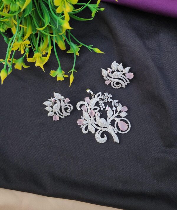 One carat American Diamond stone Peacock Locket Set - Image 4