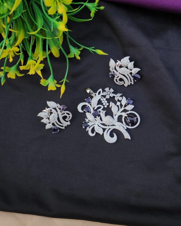 One carat American Diamond stone Peacock Locket Set - Image 3