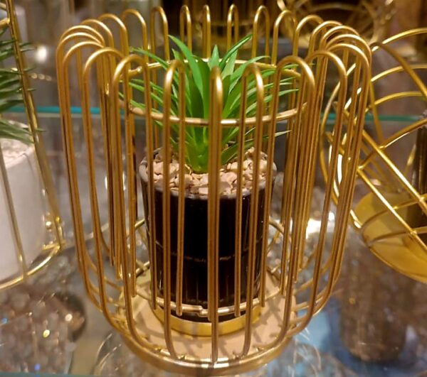 Metal Golden Port Stand with Cactus - Image 7