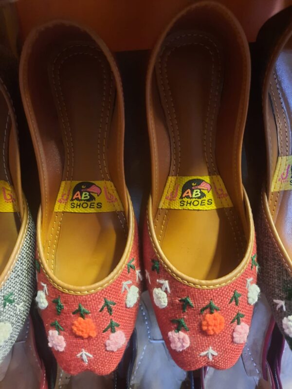 Casually Wearable Khussa with Lovely Floral Embroidery in Pure Leather For Women Available in Different Colors. - Image 5
