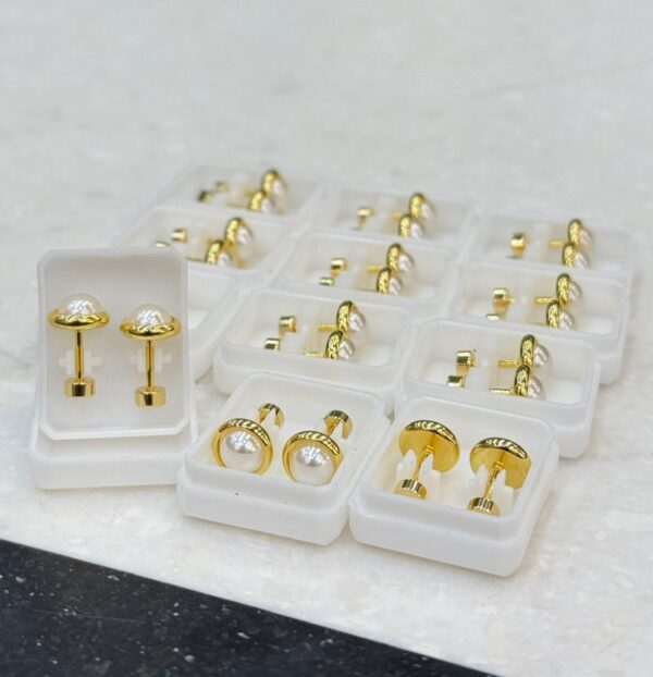 Stainless Steel Rado Tops, Stud Earrings, Party Wear With Stoppers, Pack Of 12 (1 pair). - Image 3