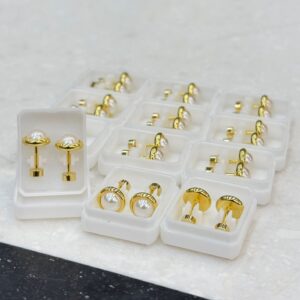 Stainless Steel Rado Tops, Stud Earrings, Party Wear With Stoppers, Pack Of 12 (1 pair).