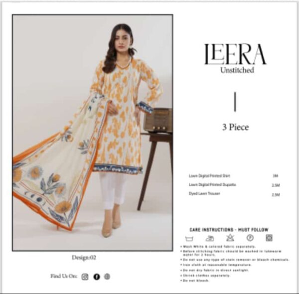 LEERA Lawn (Un Stitched) 3 Piece, New Collection 2025. - Image 13