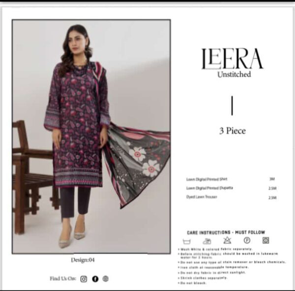 LEERA Lawn (Un Stitched) 3 Piece, New Collection 2025. - Image 11