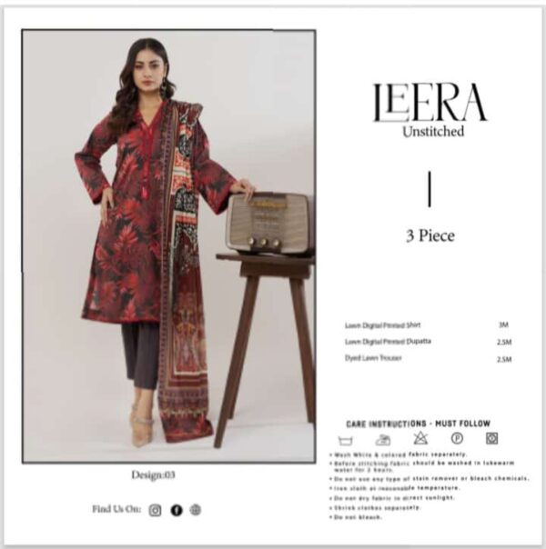 LEERA Lawn (Un Stitched) 3 Piece, New Collection 2025. - Image 10
