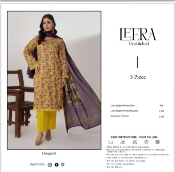 LEERA Lawn (Un Stitched) 3 Piece, New Collection 2025. - Image 9