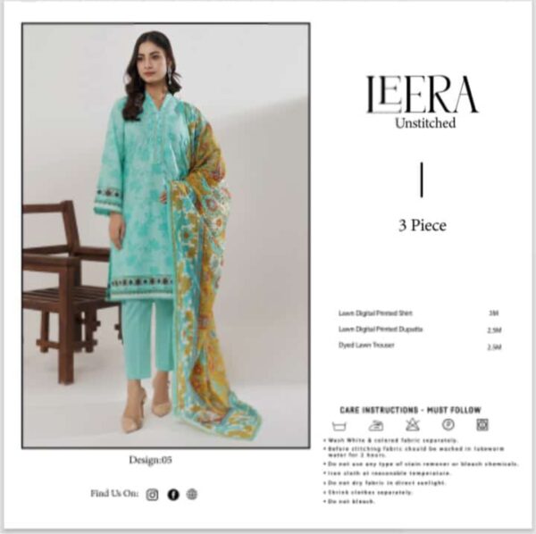 LEERA Lawn (Un Stitched) 3 Piece, New Collection 2025. - Image 8