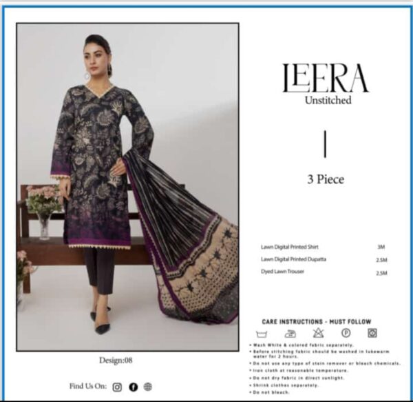 LEERA Lawn (Un Stitched) 3 Piece, New Collection 2025. - Image 7