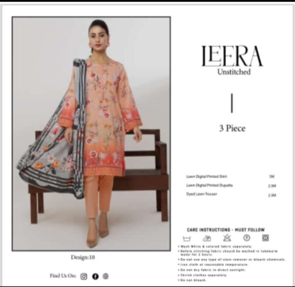 LEERA Lawn (Un Stitched) 3 Piece, New Collection 2025. - Image 5