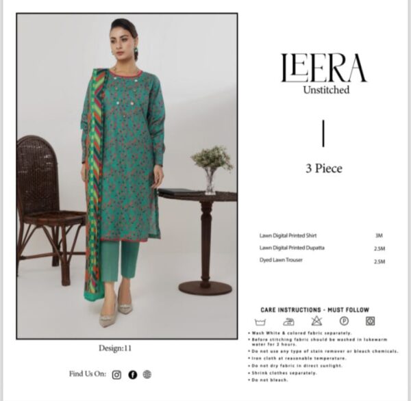 LEERA Lawn (Un Stitched) 3 Piece, New Collection 2025. - Image 2