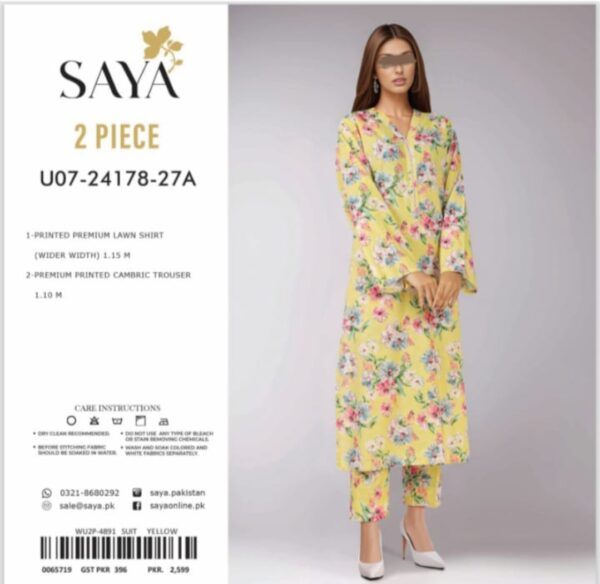 SAYA Allover Lawn (Un Stitched) 2 Piece, New Collection 2025. - Image 3