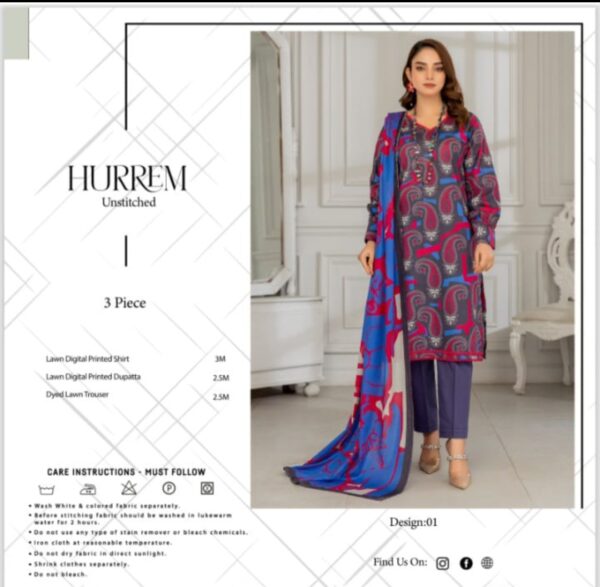 HURREM Lawn (Un Stitched) 3 Piece, New Collection 2025. - Image 12