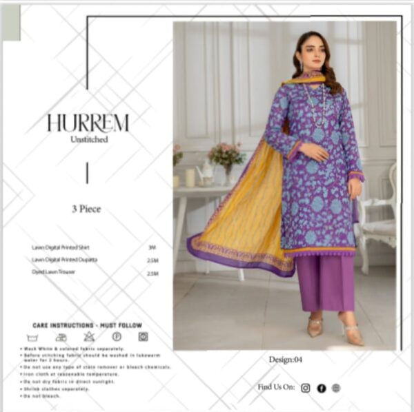 HURREM Lawn (Un Stitched) 3 Piece, New Collection 2025. - Image 11