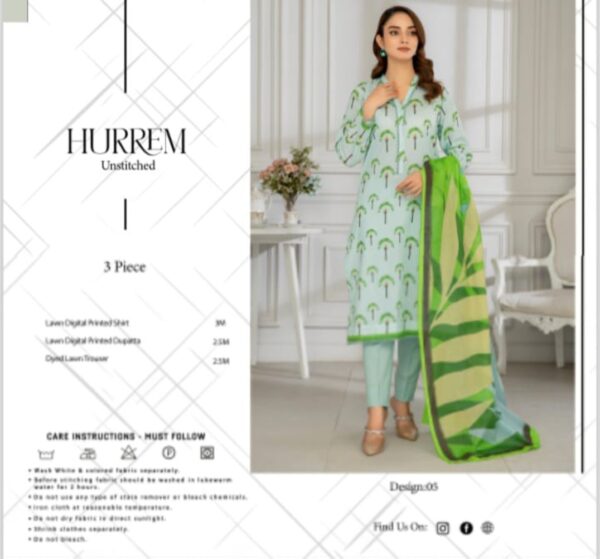 HURREM Lawn (Un Stitched) 3 Piece, New Collection 2025. - Image 8