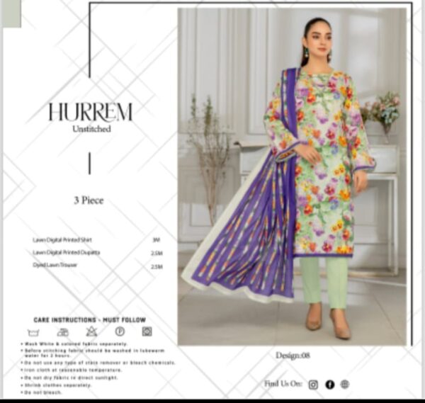 HURREM Lawn (Un Stitched) 3 Piece, New Collection 2025. - Image 7