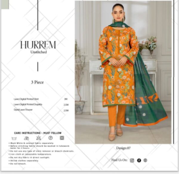 HURREM Lawn (Un Stitched) 3 Piece, New Collection 2025. - Image 6