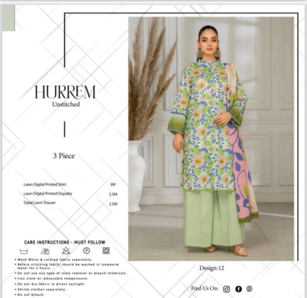 HURREM Lawn (Un Stitched) 3 Piece, New Collection 2025. - Image 3