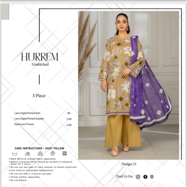 HURREM Lawn (Un Stitched) 3 Piece, New Collection 2025. - Image 2