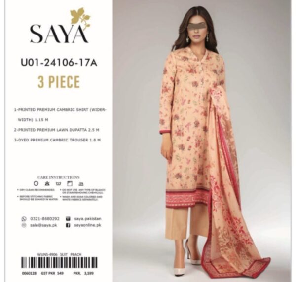 SAYA Lawn (Un Stitched) 3 Piece, New Collection 2025. - Image 5