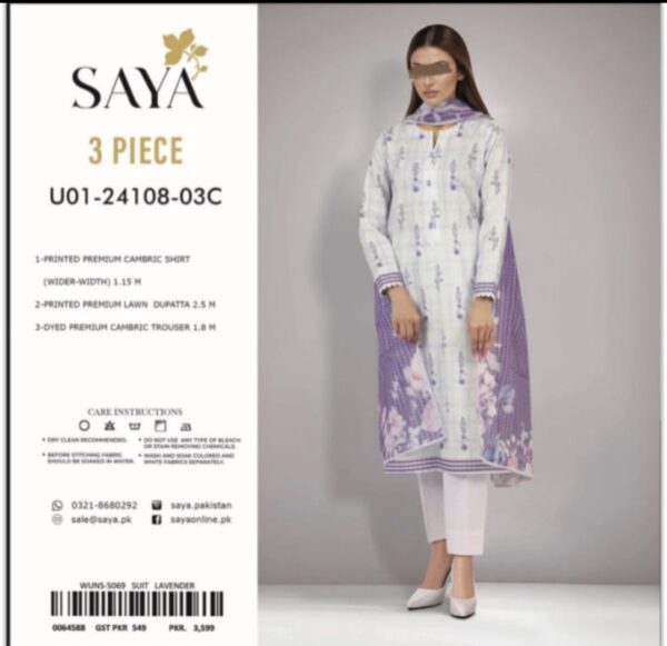 SAYA Lawn (Un Stitched) 3 Piece, New Collection 2025. - Image 4