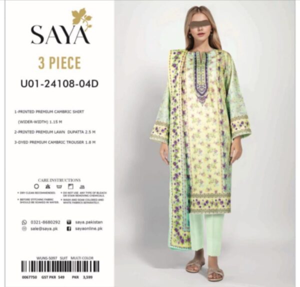 SAYA Lawn (Un Stitched) 3 Piece, New Collection 2025. - Image 3