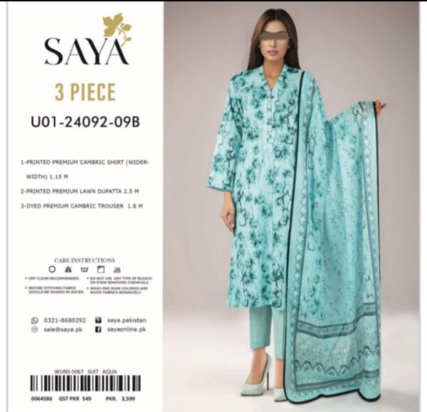 SAYA Lawn (Un Stitched) 3 Piece, New Collection 2025. - Image 2